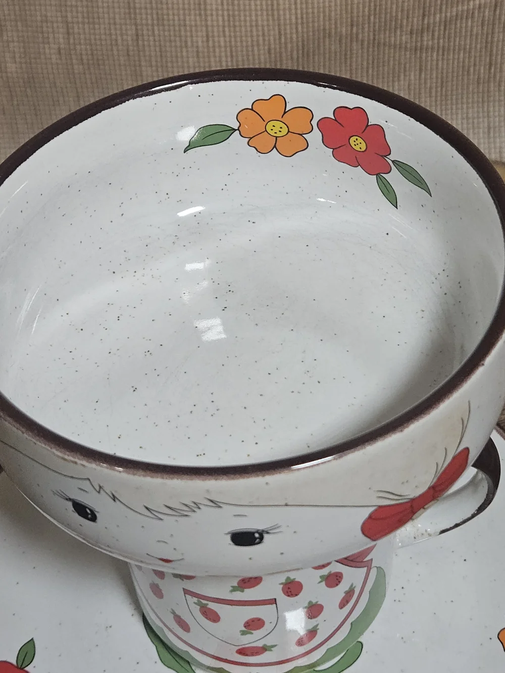 VTG Interpur Stacking Childrens Dish Set Strawberry Girl Bowl Mug Plate 3 Pc Set